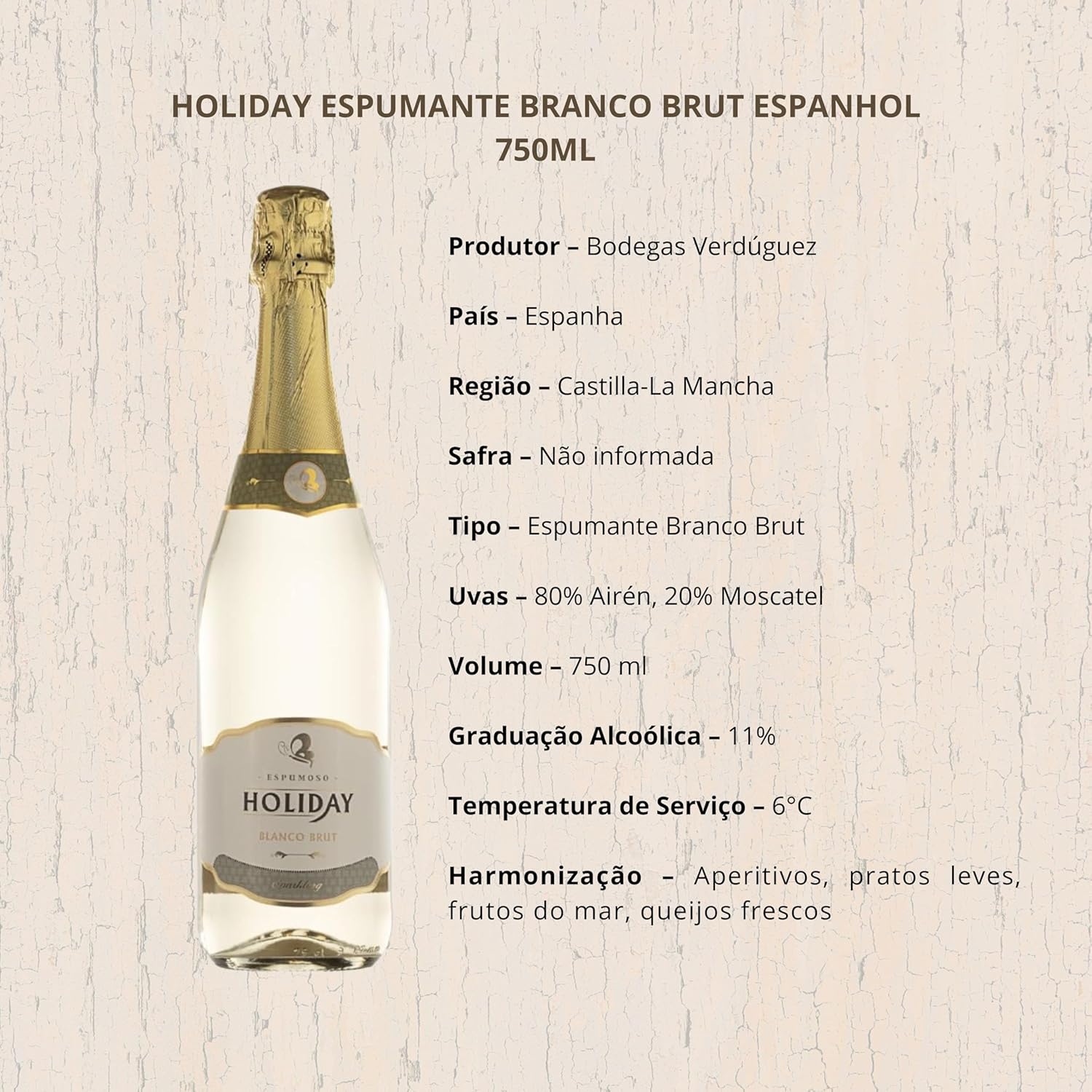 Holiday Espumante Branco Brut Espanhol 750Ml - Imagem 4